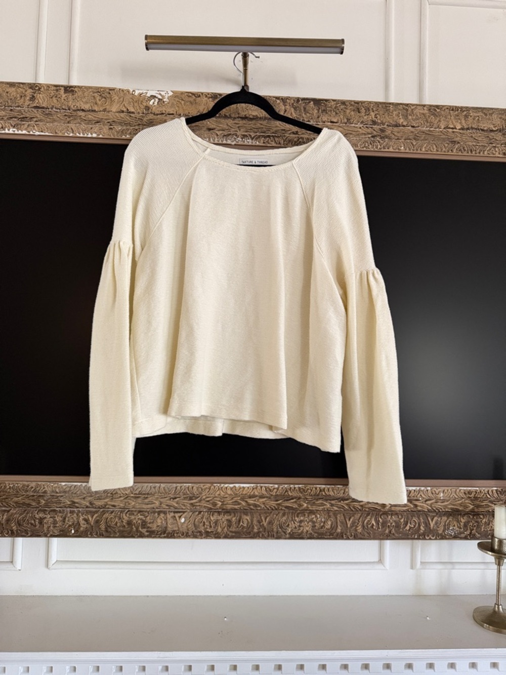 Cream Balloon Sleeve Raglan Sweatshirt